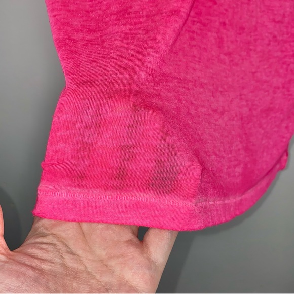 S VS Pink Short Sleeve Neon Sheer Burnout V Neck Hot Pink Logo Tee Shirt Top - Picture 7 of 8